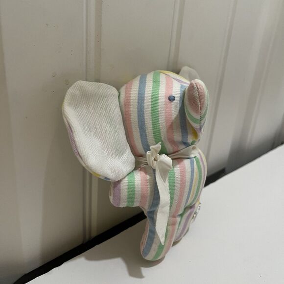 Bantam Vintage Pastel Striped Elephant Plush Rattle Stuffed Animal Toy 5.5" - Picture 4 of 10